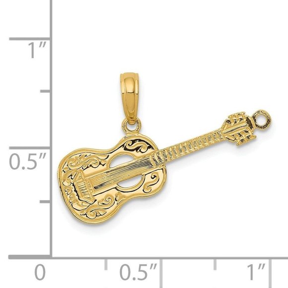 14K Guitar Pendant New Charm Yellow Gold - Picture 2 of 3